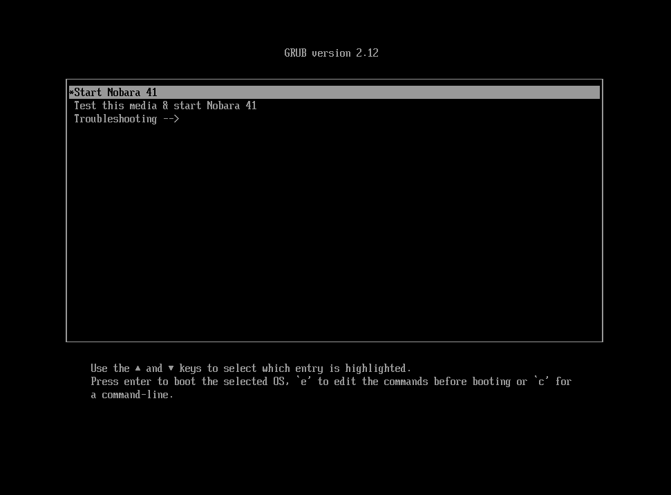 Nobara GRUB menu